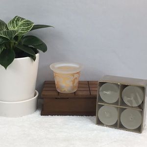 🇺🇸🇺🇸FROSTED & GOLD VOTIVE CANDLE HOLDER W/CANDLES🇺🇸🇺🇸